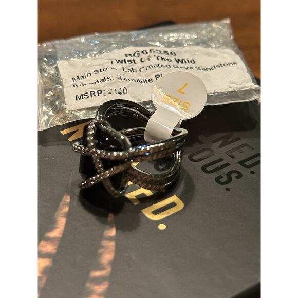 Bomb Party UNTAMED Ring Sz 7 "Twist Of The Wild" Onyx Sandstone on Hematite - Picture 2 of 4